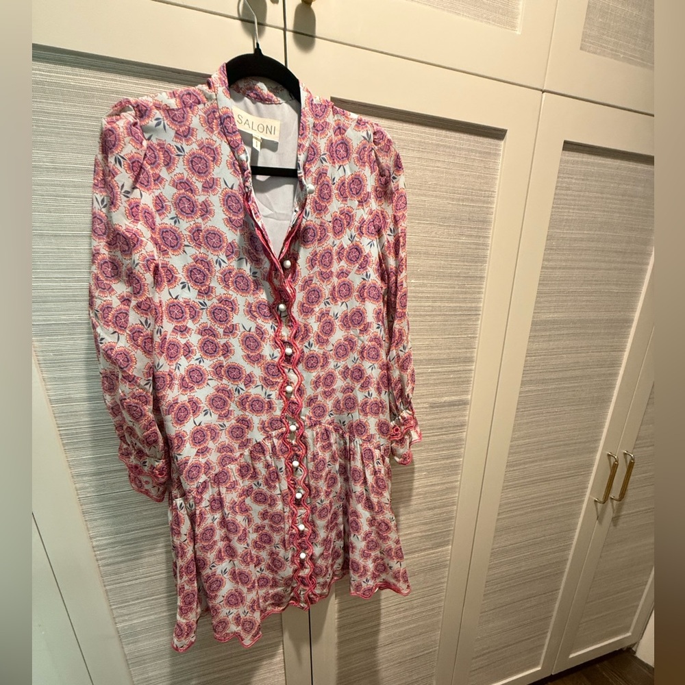 SALONI Long Sleeve Floral Dress - Blue and Red